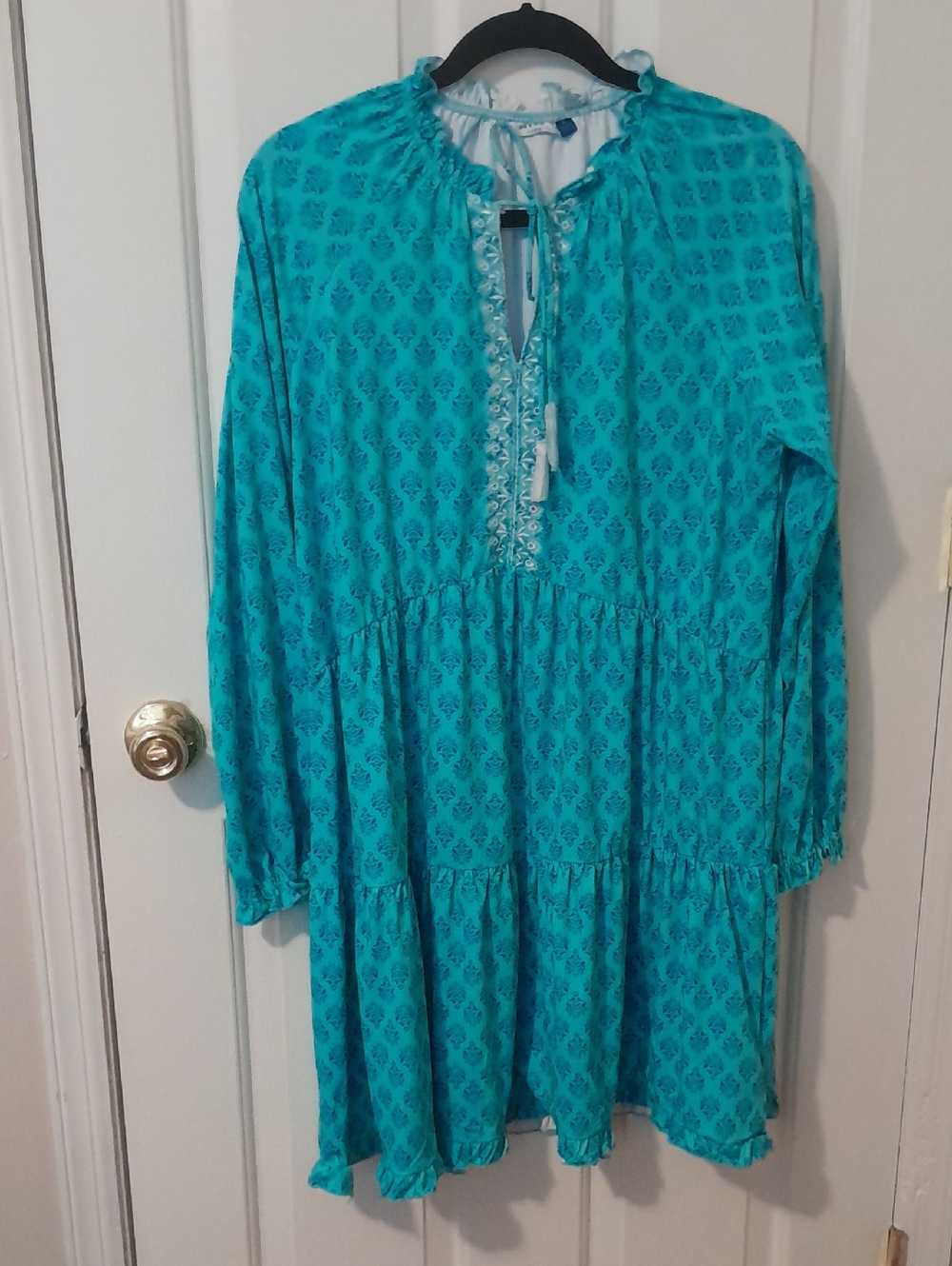 Turquoise Floral Tiered Tunic Dress